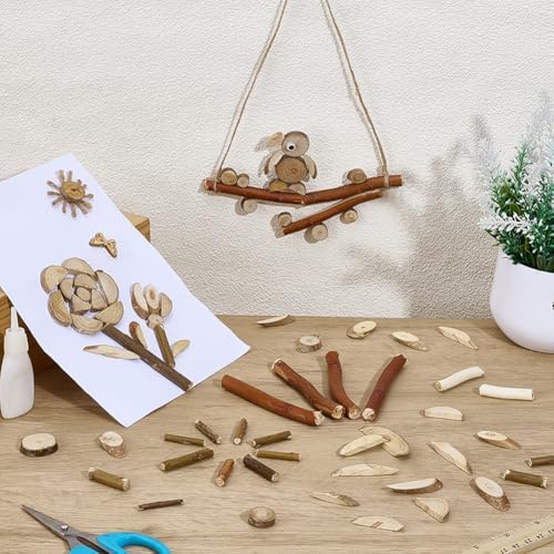 PH PandaHall Wooden Unfinished Craft Kits, Handmade DIY Wood Stakes Kits Natural Wood Slices Loose Part Play DIY Tiny Wood Pieces Kit for Craft Painting Dollhouse Sorting Activities School Projects - Image 4