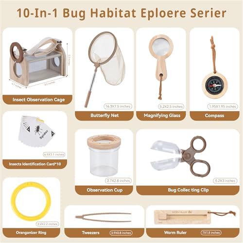Wooden Bug Catching Kit for Kids - 10 PCS Outdoor Exploration Set with Bug Habitat, Magnifying Glass, Bug Container &Other Adventure Kit —STEM Educational Toy for Boys & Girls Ages 4-8 - Image 2