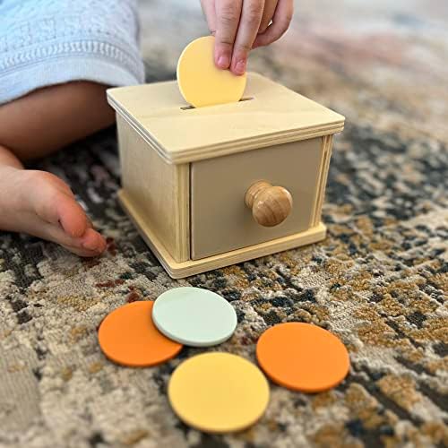 Montessori Coin Box, Montessori Toys for 1 Year Old Toddler Coins, Baby Wooden Toy Ball Infant Drawer Drop, 1+ Baby Essentials Object Permanence Learning - Image 4