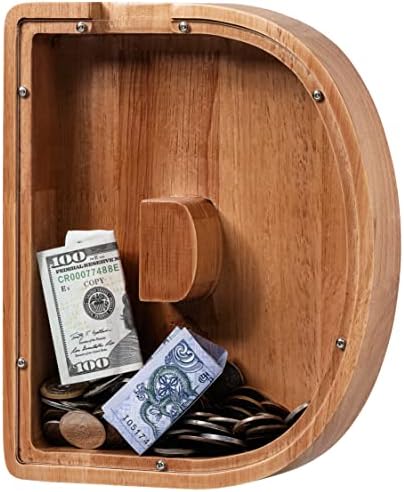 ladenk Large Wooden Kids Letter Piggy Bank - Piggy Bank for Boys Girls - Alphabet Money Bank with Initial D - Coin Bank for Birthday by Ladenk