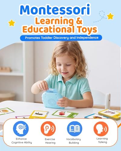 Aullsaty Talking Flash Cards for Toddlers Ages 1-3, 224 Words Montessori Speech Therapy Toys, Autism Sensory Toy, Educational Learning Speech Therapy Birthday Gifts for Boys Girls (Blue) - Image 7