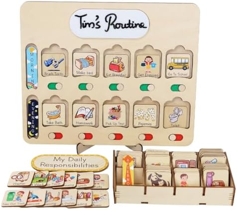 TinyKidz Wooden Kids Chore Routine Board, Toddler Visual Schedule, Home Responsibility Chart by TinyKidz