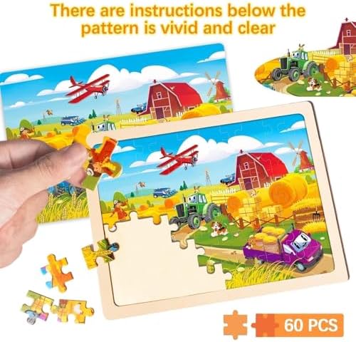Wooden Puzzles for Toddlers 3-5,6 in 1 Jigsaw Wooden Solar System Puzzles for Ages 4-6,Preschool Educational Brain Toys Gifts for Boys and Girls 2 4 3 5 Year Old（Vehicle） - Image 5
