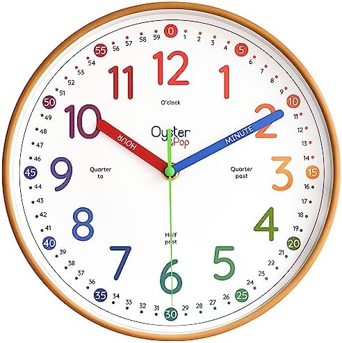 Oyster&Pop Rainbow Kids Wall Clock - Silent 10" Analog Learning Clock by OysterPop