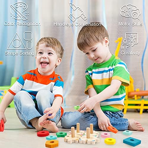 WOOD CITY Montessori Wooden Stacking Toy for Toddlers, Detachable Turtle Shape Sorter with Color & Size Recognition, Early Learning Educational Gift Develops Hand-Eye Coordination & Spatial Awareness - Image 4
