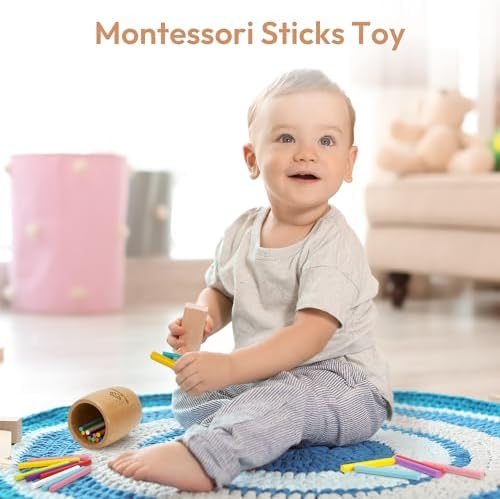Woodtoe Montessori Color Sorting Toy, 11 Colors Montessori Sticks for 1 2 3 Year Old, Wooden Sensory Toys for Toddler, Fine Motor Skills, Educational Learning Birthday Toys Gift for Boys and Girls 1-3 - Image 2