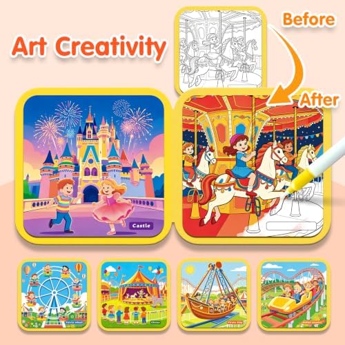 ZHOC Reusable Water Painting Books for Kids – Magic Water Reveal Coloring Books with Water Pens (Castle) No-Mess Coloring Book Fun Travel Activity for Ages 3 4 5 6 7 8 - Image 4