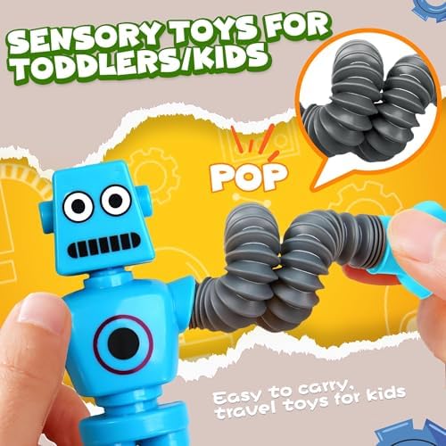 Robot Sensory Travel Roadtrip Toys 4Pcs for Toddlers Kid Boy Year Old Ages 3 4 5 6 7 8 9,Airplane Activities Suction Autism Pop Tube Fidget Toys Autistic Stocking Easter Basket Stuffer Valentine Gift - Image 3