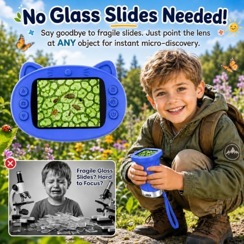 Kids Microscope, 1000X Handheld Digital Pocket Microscope with 2.4" IPS Screen & 8 LEDs, Rechargeable STEM Educational Science Toy for Outdoor Exploration, Gift for Boys Girls Age 4-12, Blue - Image 2