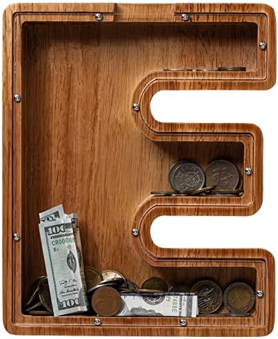 Piggy Bank for Kids Boys Girls, Wooden Large Letter Piggy Bank Alphabet Money Bank with Initial E, Coin Bank Fun Gifts for Birthday, Christmas, Festival, Baby Shower - Image 2