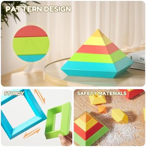 Sorting Stacking Toys for Ages 3 4 5 6 Toddlers,40PCS Pyramid STEM Building Blocks,3D Montessori Preschool Learning Toy for Kids,STEM Sensory Toy Gifts for 2-4 Years Old Boys Girls,Storage Box Set - Image 6