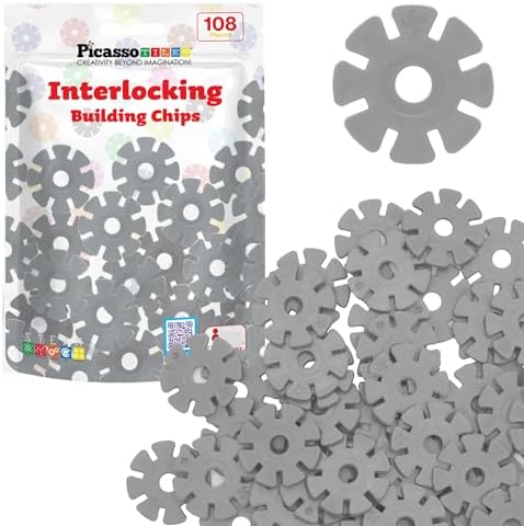PicassoTiles Building Chip Interlocking Disc Construction Blocks in Gray Color STEM Learning Early Education Toy Engineering Playset Child Brain Development for Toddlers Girls Boys Kids Age 3+ PTF108 by PicassoTiles