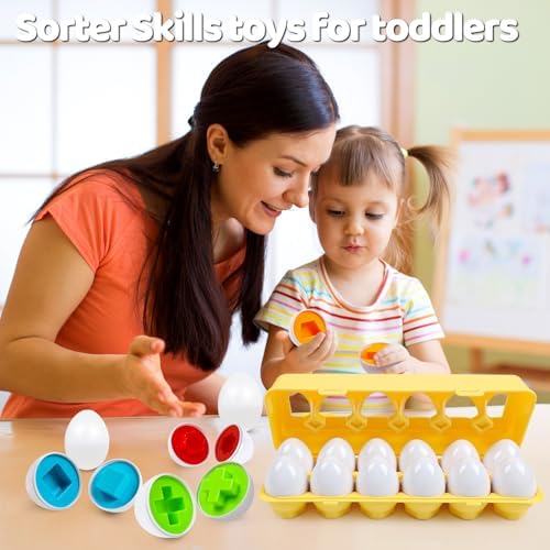 Eggs Toys,Montessori Geometric Egg Early Fine Motor Skills Learning Color Sorting & Shape Sorter Matching Game Easter Basket Stuffers Toys for Toddler Boys Girls Ages 1-3 - Image 6