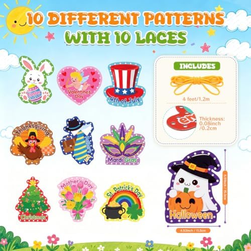 Funrous 10 Pieces Recognition Lacing Cards for Over Age of 6 Kids, Holiday - Image 3