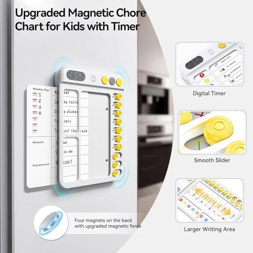 Chore Chart for Kids with Visual Timer, ADHD Tools Visual Schedule Planning Board with Slider, 20 Personalizable Cards and Magnetic Marker, Morning/Bedtime/Daily Routine Chart Checklist - White - Image 3