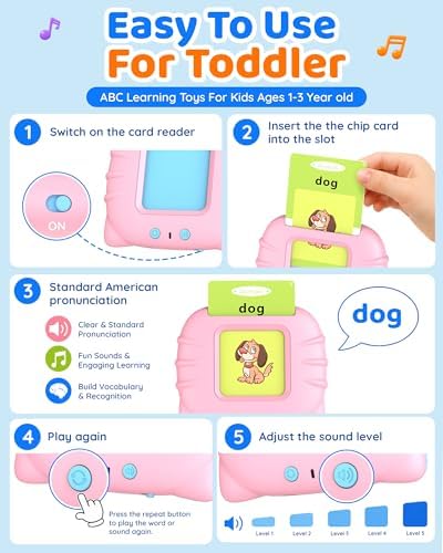 Aullsaty Talking Flash Cards for Toddlers 1-5 Years Old, Upgraded 536 Sight Words with 6 Songs Montessori Autism Sensory Toys, Educational Learning Speech Therapy Birthday Gifts for Boys Girls (Pink) - Image 4