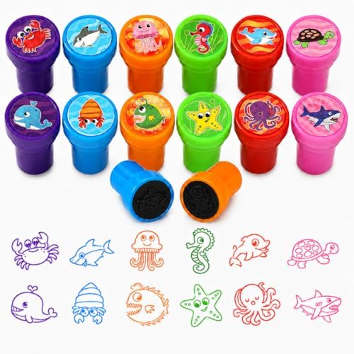 Cinrobiye 24 Pcs Ocean Animal Stampers Party Favor Set, Cute Sea Life Stamps for Kids Birthday Party, Classroom Rewards, Carnival Prizes, Goody Bag Fillers, Under the Sea Party Supplies by Cinrobiye