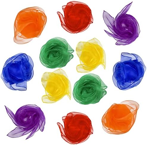 Lolakee Dance Scarves for Kids 12 Pcs Music Scarves Dance Scarf Play Scarves for Children Movement Square Juggling Silk Tricks Scarves Rhythm Band Scarves(6 Colors,24" x 24") by Lolakee