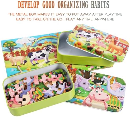 Puzzles for Kids Ages 4-8, 60 Piece Puzzles for Kids Ages 3-5 in a Metal Box Girls and Boys Learning Educational Jigsaw Puzzle Toys Gifts - Image 4