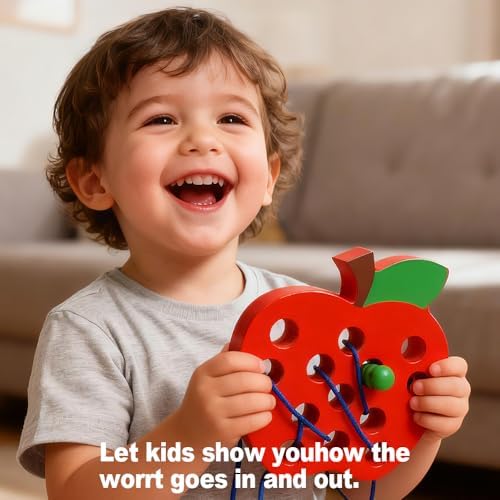 Lacing Toys for Kids,Wooden Threading Apple Travel Toys,Montessori Education Sensory Learning Fine Motor Skills, Wooden Block Puzzle Gifts for 3 Year Old Kids Boys Girls - Image 2
