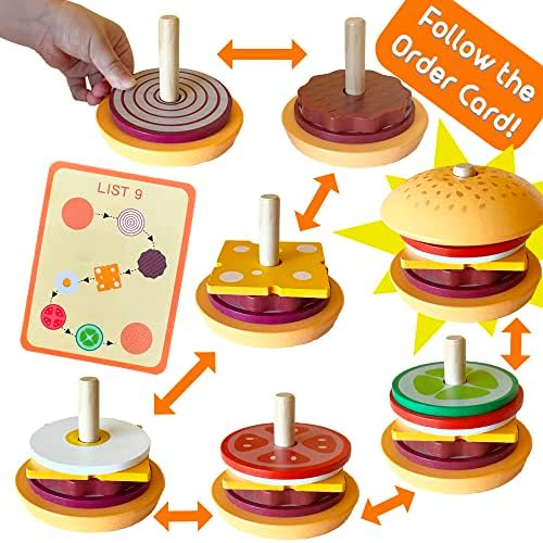 Montessori Mama Stacking Hamburger, Create a Burger Sequencing Stacker, Occupational Therapy Toys, Multi Cultural Play Food Sorting Toy - Image 2