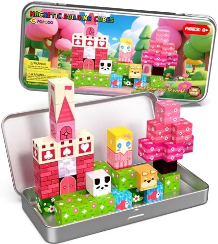 Princess Magnetic Building Blocks Travel Toys - 35PCS Magnet Cubes for Kids Ages 4-8, STEM Learning Toys, Portable Magnetic Toys Set for Toddlers 3-5, Boys & Girls，Birthday Gifts, Classroom Prizes by POPOOO