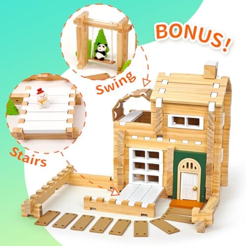 Jovi-mindly＆Notchies Building Blocks Set Wooden Blocks Toys (107 pcs) with Storage Bag, Educational Classic Wooden Blocks for Toddlers Ages 3+ Boys and Girls Aged Birthday Gift (with Printed Manual) - Image 3