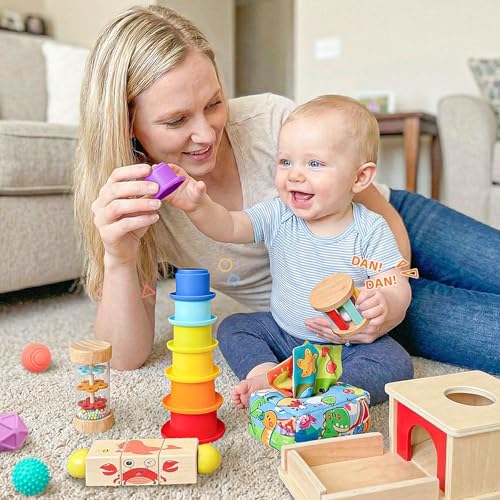 Montessori Toys for Babies 6-12 Months,1 Year Old,8 in 1 Baby Sensory Toy for 12-18 Months Toddler,Wooden Educational Development Toys with Soft Stacking Cup&Sensory Ball&Tissue Box - Image 6