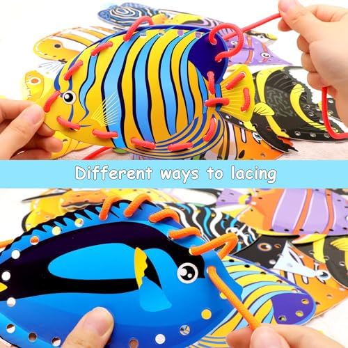Omlisca Tropical Fish Lacing Cards for Kids 12 Pack Ocean Fish Sea Animals Double Sided Cards Sewing Games Ocean Theme Party Decorations for Home Developing Imagination Education Supplies - Image 5