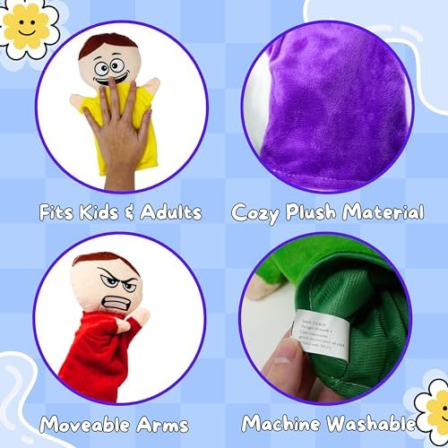 4E's Novelty Feeling Hand Puppets for Kids with 6 Emotions, with Moveable Arms, Soft Plush Hand Puppets for Toddlers, Early Education Toys, Social Emotional Learning Activities - Pack of 6 - Image 6