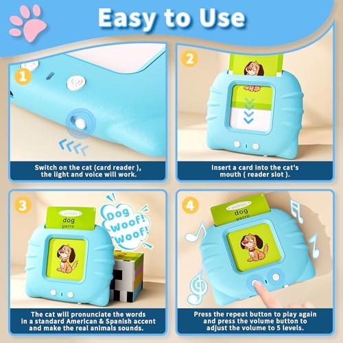 Aullsaty Toddler Toys Bilingual English and Spanish Talking Flash Cards for 1 2 3 4 5 6 Year Old Boys and Girls, Autism Sensory Toys for Autistic Children, Learning Educational Speech 250 Sight Words - Image 2