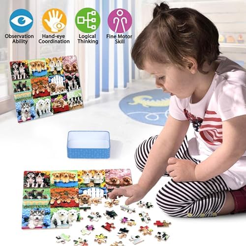 LELEMON Puzzles for Kids Ages 4-6,Cute Dogs 100 Piece Puzzles for Kids Ages 6-8 in a Metal Box,Educational Jigsaw Puzzles,Childrens 100 Piece Puzzle Games Puzzle Toys for Girls and Boys - Image 3