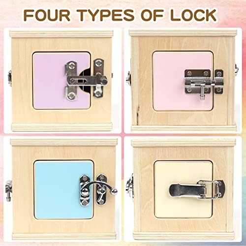 Montessori Wooden Lock Box with 4 Doors — Fine Motor Skills Activity Board for Toddlers 1-4, Problem Solving Toy with Different Lock Mechanisms, Natural Beech Wood Educational Gift - Image 3