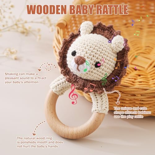 Wooden Baby Lion Rattle Toy, Newborn Animal Rattle - Image 3