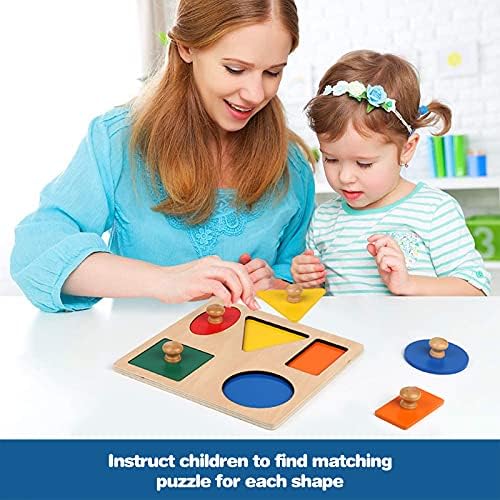 Montessori Wooden Puzzle Board Knob Wooden Puzzle Geometric Shape Puzzle Early Education Material Sensorial Toy for Toddler Shape & Color Sorter (5 Geometry Shape) - Image 4