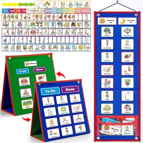 Torlam Visual Schedule for Kids Chore Chart, Morning Bedtime Routine Chart for Toddlers, Responsibility Daily Schedule Board Communication Cards Autism Learning Materials for Home School, 86 Cards by Torlam