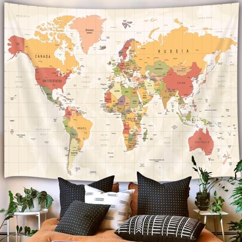 JAWO World Map Tapestry, Map of the World with Countries and Major Cities Wall Tapestries for Kids Student, World Map of the World Tapestry 60X40 Inch(Yellow) - Image 4