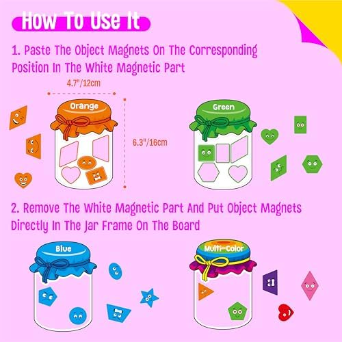 12 Pieces Magnetic Color Sorting Toys, 60 Color & Shape Magnets, Early Educational Sorting Set for Refrigerator Whiteboard Baby Toddlers Kids - Image 2