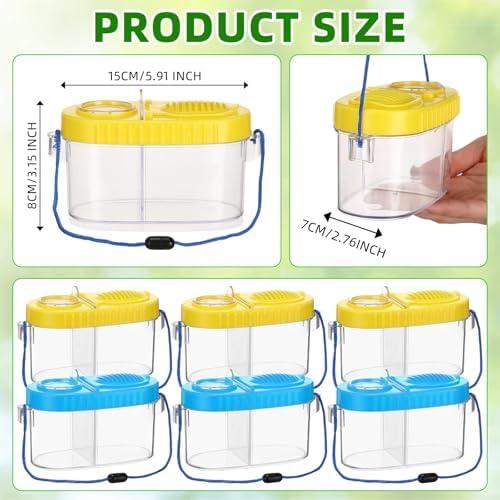 6 Pack Bug Catcher Kit for Kids Bulk Insect Habitat Viewer with Magnifying Glass Vents Portable Bug Collection Cage with Lanyard Nature Outdoor Explorer Set for Boys Girls Birthday Gift(Yellow，Blue) - Image 2