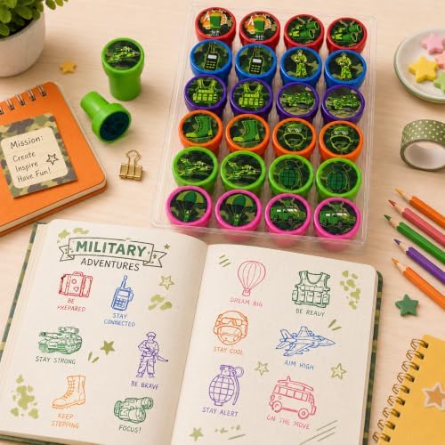 Cinrobiye 24 Pcs Military Stampers for Kids, Pre-Inked Army Soldier Stamp Set, Military Birthday Party Favors, Classroom Rewards, Goodie Bag Fillers, Treasure Box Prizes, Carnival Supplies - Image 5