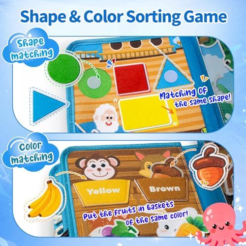 Noah's Ark Toy Busy Book for Toddlers 1-3 - Baptism Gifts for Boys & Girls - Montessori Toys for 1 Year Old，Learning Educational Sensory Activity Book,Birthday Toddlers Gifts for Travel Airplane - Image 3