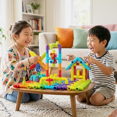 PicassoTiles 100PCS STEM Pipe Building Playset Interlocking Tube Construction Toy with Wheels and Clear Storage Box Educational Learning Toys for Preschool Montessori Kids Age 3+ Boys and Girls PTT139 - Image 2