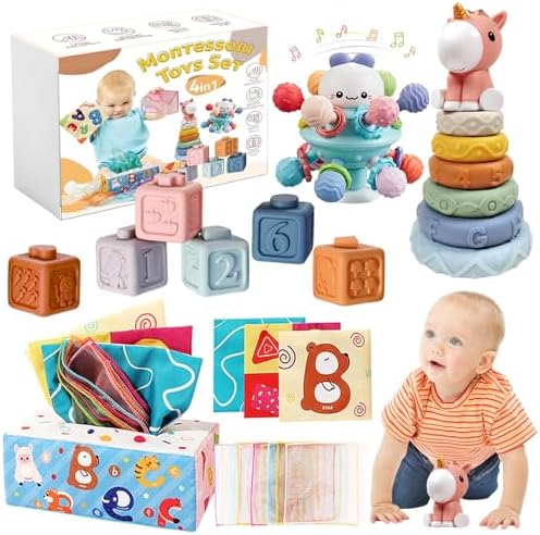 Montessori Toys for 6-12 Months, 4 in 1 Baby Toys for 6 Month Old by FEBALHS