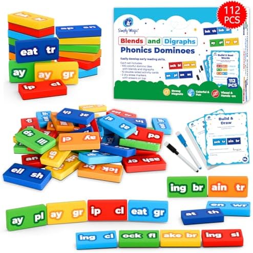 Simply Magic 112 PCS Magnetic Phonics Dominoes – Blends and Digraphs Games by SimplyMagic