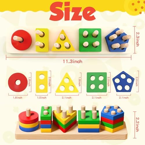 Montessori Toys for 2 3 Year Old Girls Boys, Wooden Sensory Toys for 2-3 Year Old Birthday Gifts, Education Toddler Puzzles Easter Basket Stuffers Learning Toy Activities Puzzles Ages 2-3 - Image 2