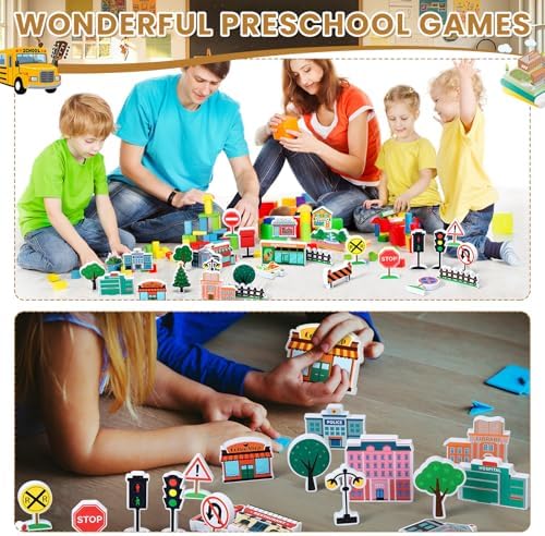 Kathfly 36 Pcs Wooden Community Helpers Buildings, Career Figures Toy - Image 4