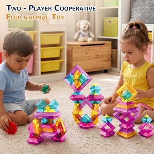 STEM Building Blocks Set for Toddlers 2-5,40Pcs 3D Transparent Blocks Toy,DIY Pyramid Stacking Toy for Toddlers 2 3 4,STEM Preschool Learning Activities for Kids,Sensory Gifts for Age of 3-6 Boy&Girl - Image 4