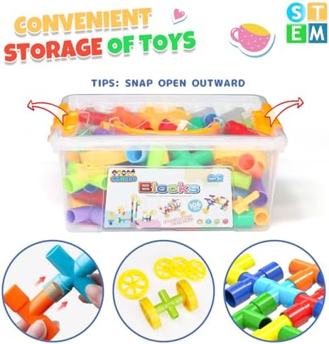 Ggiibro STEM Building Toy for Toddlers 106Pieces Tube Pipe Toy,Educational Preschool Game for 3+ Years,Learning Building Blocks Play with Storage Box Gift Kit,Montessori Toys for Boys & Girls - Image 3