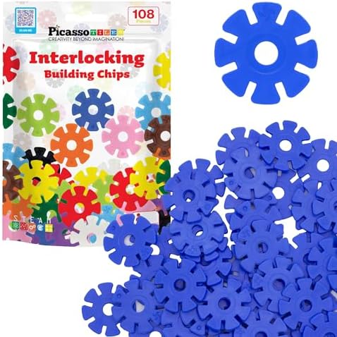 PicassoTiles Building Chip Interlocking Disc Construction Blocks in Blue Color STEM Learning Early Education Toy Engineering Playset Child Brain Development for Toddlers Girls Boys Kids Age 3+ PTF108 by PicassoTiles