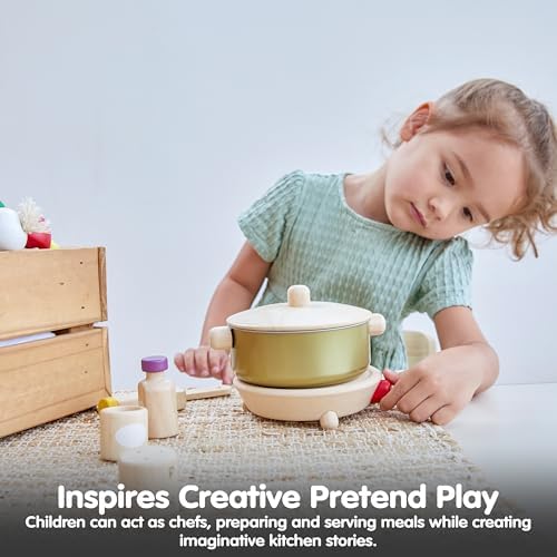PlanToys® Wooden Cookery Set with Stove, Pot & Ladle Montessori Kids Play - Image 6